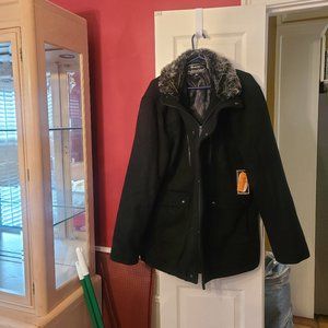 Men's Wool Blend Jacket Faux Fur Neck New